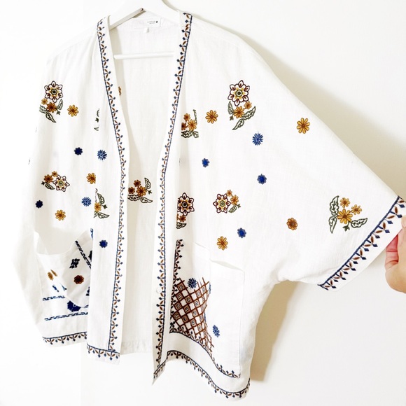 Zara Womens Floral Embroidered Kimono Top 2025 Boho Retro Collection - Picture 7 of 10